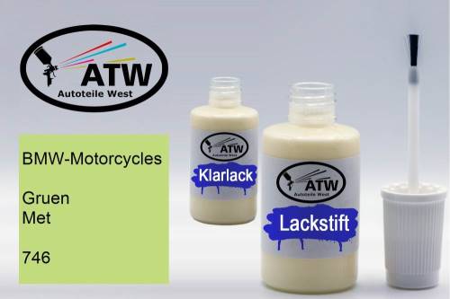 BMW-Motorcycles, Gruen Met, 746: 20ml Lackstift + 20ml Klarlack - Set, von ATW Autoteile West.